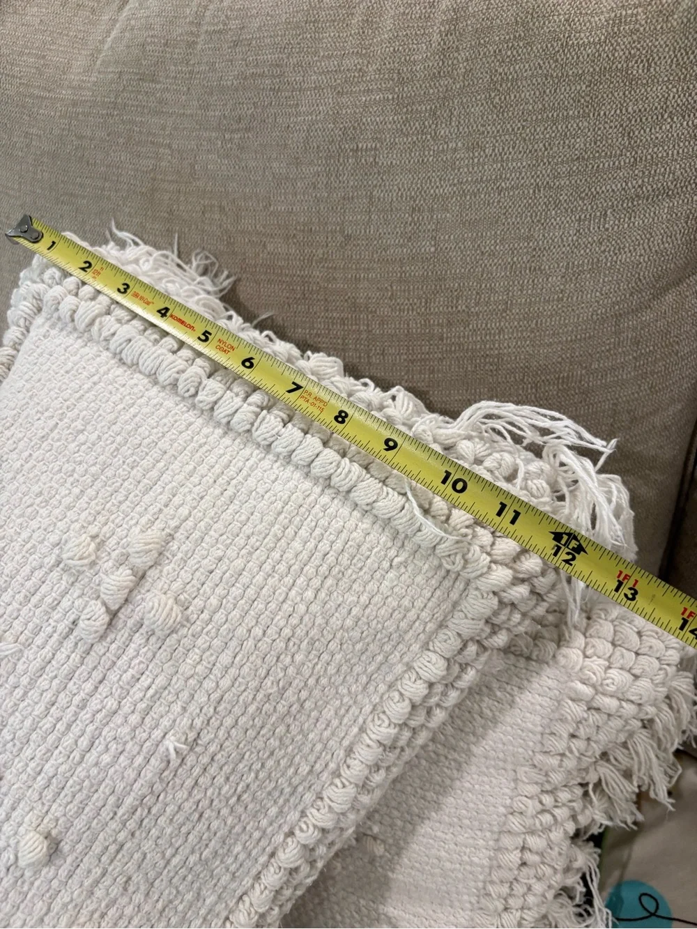 Bee & Willow BOHO Cream Textured Decorative Throw Pillows with Fringe